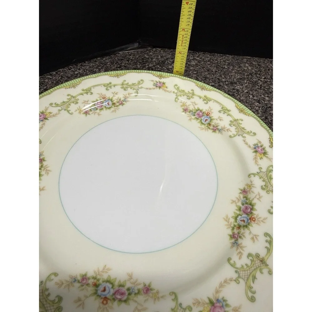 1930s Noritake Marlene Dinner Plates Set of 2 Green Floral Gold Japan Vintage